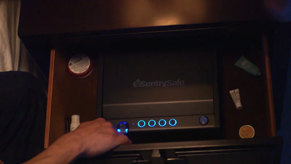 SentrySafe QAP1BE_ Quick Access Biometric Pistol Safe in drawer