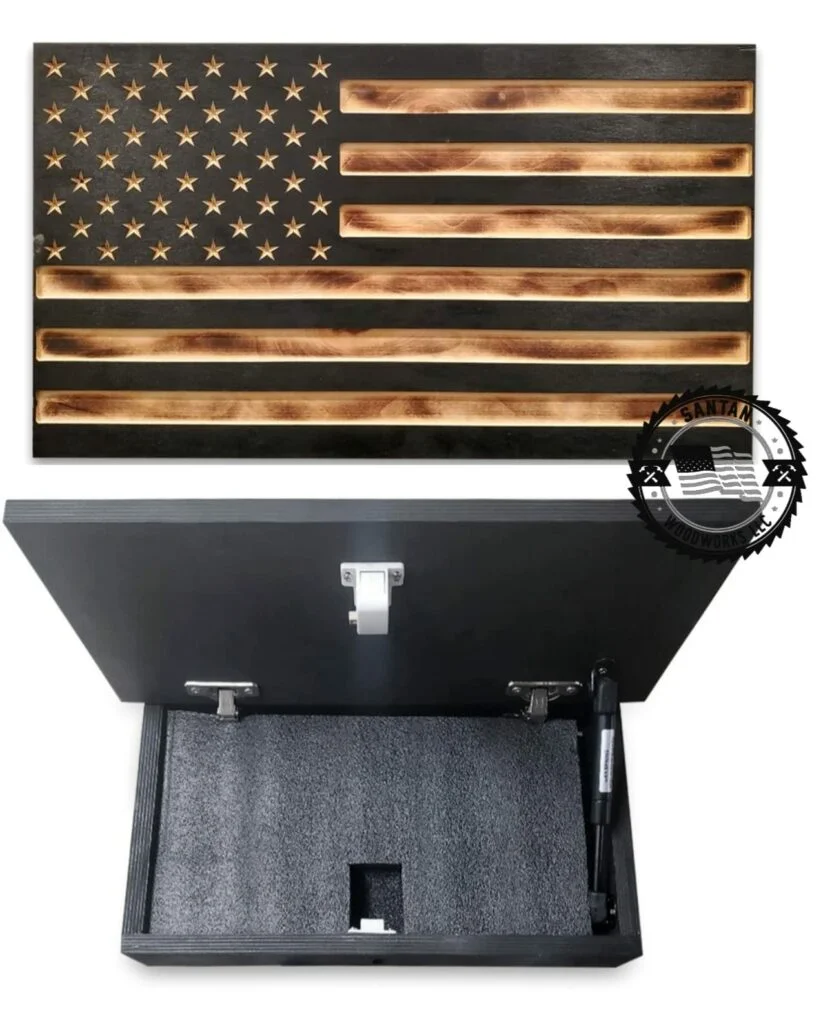 San Tan Woodworks Carved Burnt Wood American Flag Concealment Cabinet
