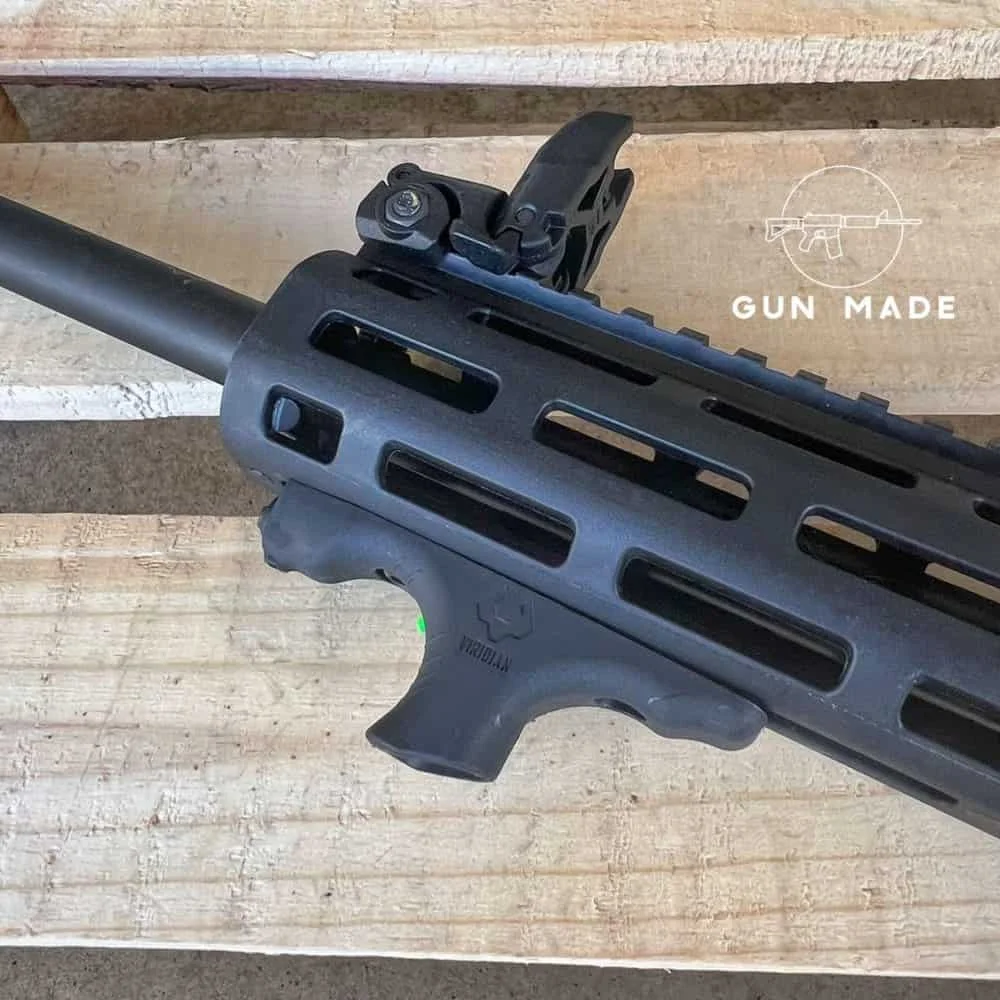 I wanted to keep the gun as light as possible, so I opted for the compact Viridian HS1 handstop with green laser.