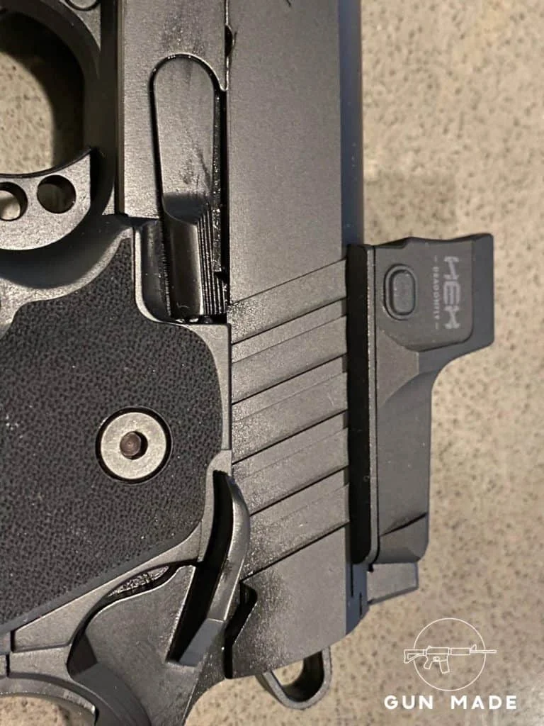 Prodigy 1911 from the side with Hex red dot