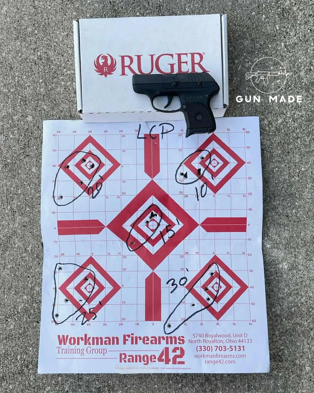 Ruger LCP 380 groupings at the range