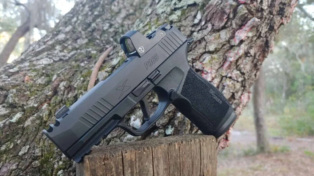 SIG P365 X Macro side photo on tree