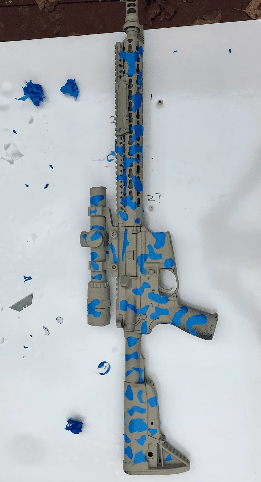 camo ar15 blue duct tape for spray painting