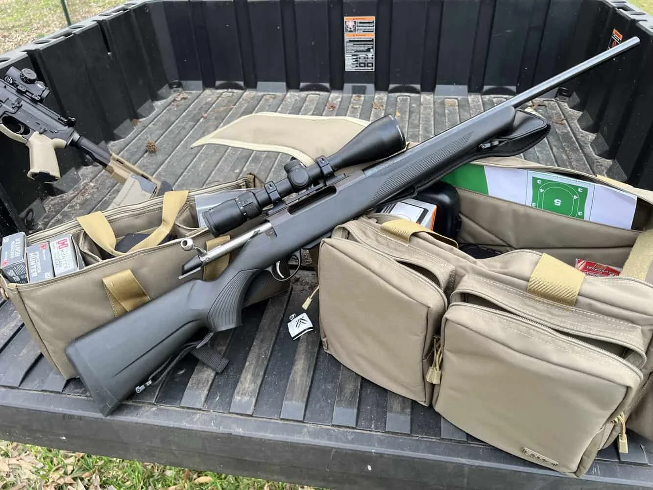 5.11 tactical range bag 43L with rifle leaned up