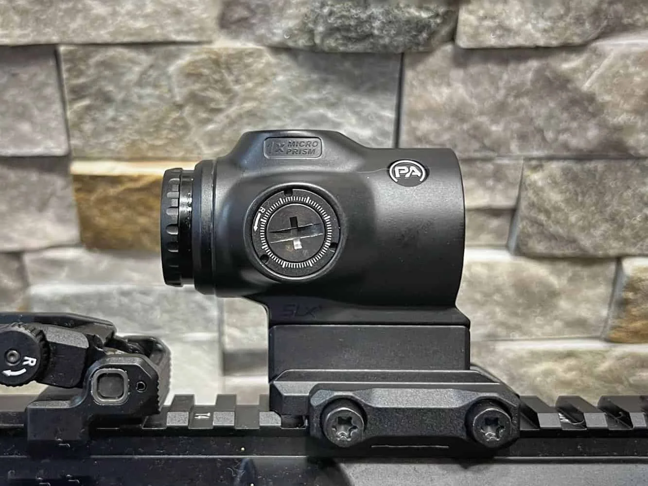 Primary Arms SLx 1X MicroPrism Scope Gen II side view with controls