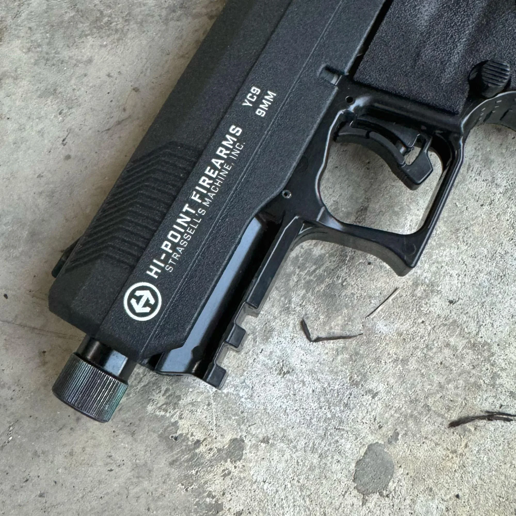 Hi-Point YC9 YEET Cannon trigger branding on gun