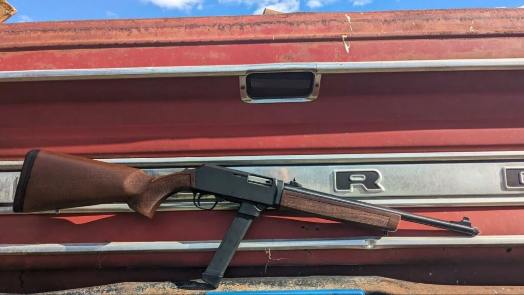 henry homesteader 9mm carbine with ford truck background