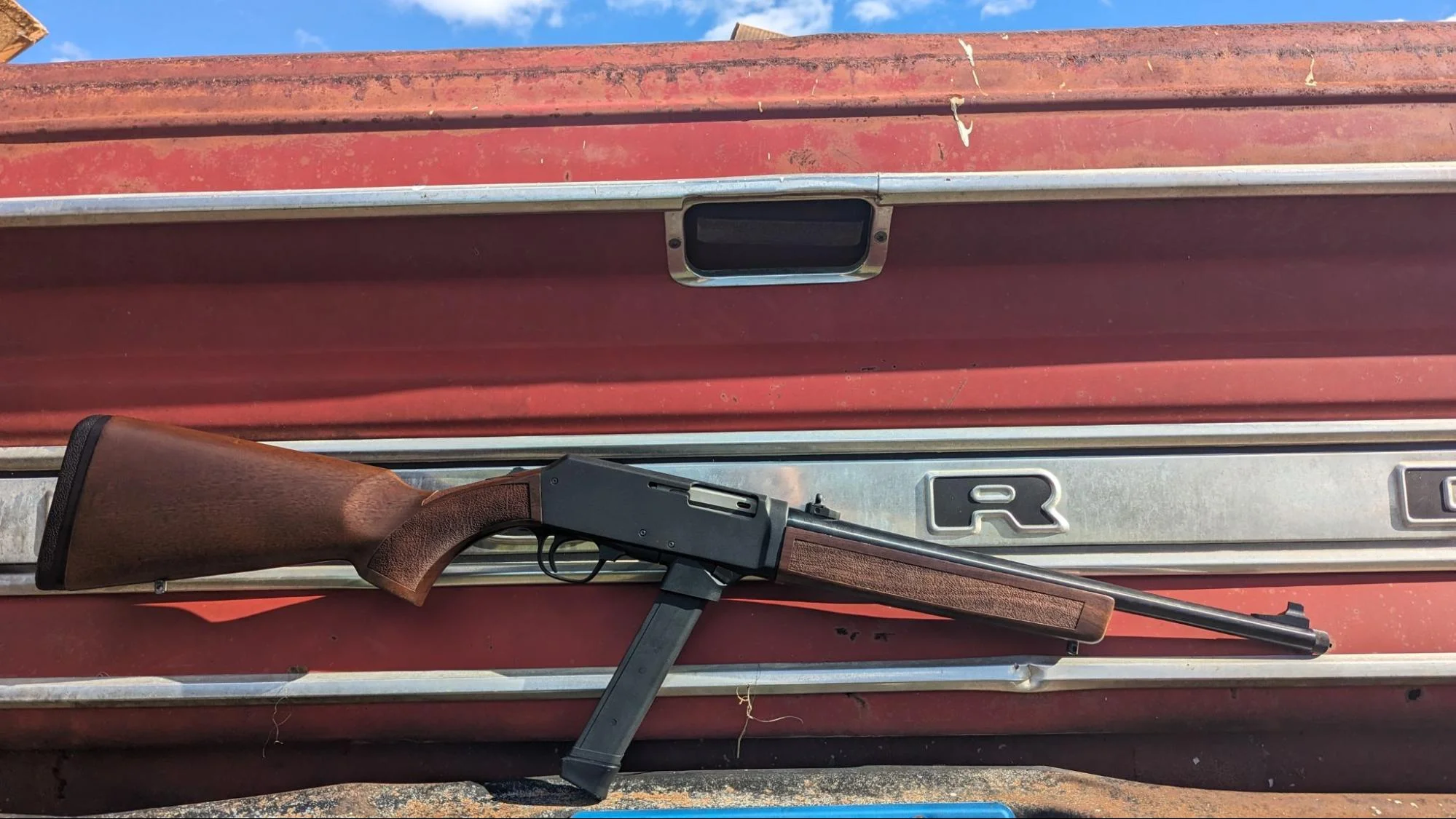 henry homesteader 9mm carbine with ford truck background