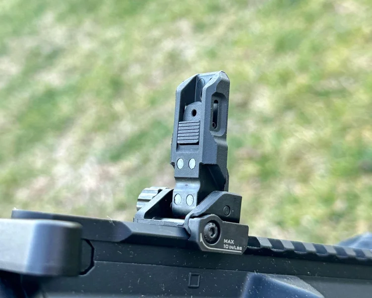 Close-up of sliding dual aperture mechanism on Strike Industries Polymer Backup Sights
