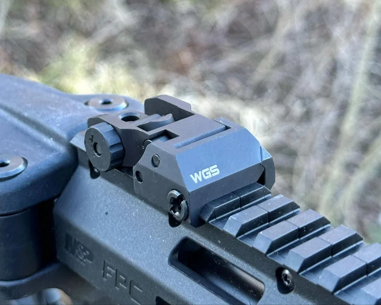 Collapsed HK-style sights on AR-15, showcasing sleek and attractive design