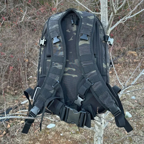 LA Police Gear Atlas Backpack on a tree