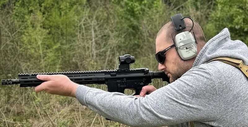 WarBird Intrepid RC electronic hearing protection used at an outdoor shooting range