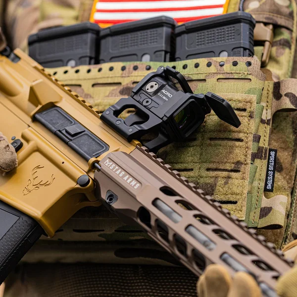 Aimpoint Acro C-2 optic mounted on a Scalarworks mount, showcasing its sleek, forward-leaning design.