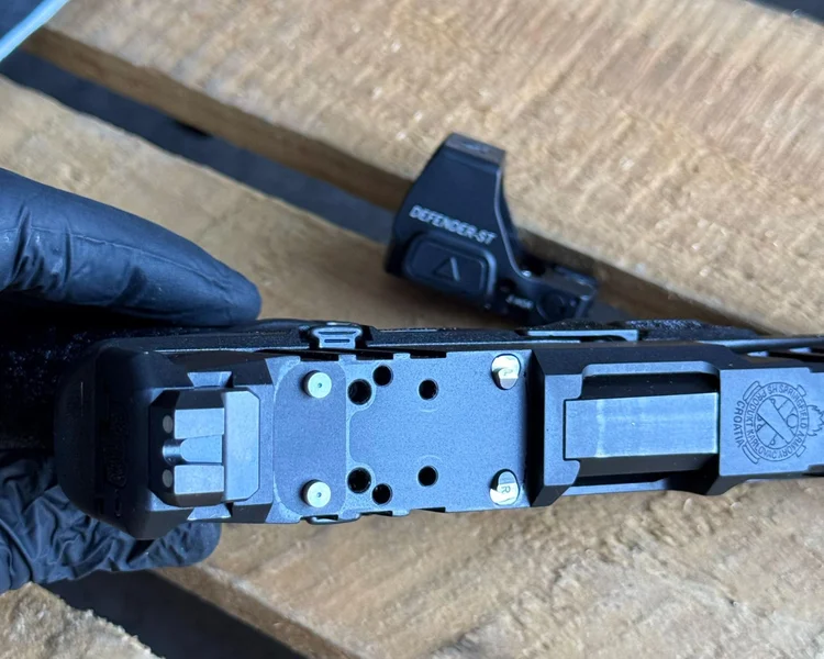 Close-up of the Springfield Armory Echelon's Variable Interface System pins for optic mounting