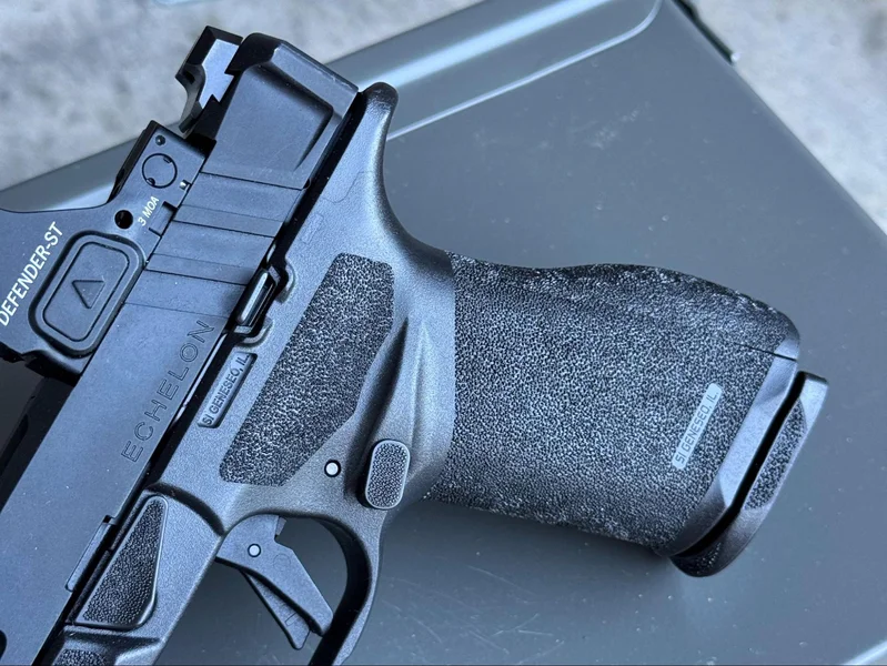 Detailed view of Springfield Armory Echelon's Adaptive Grip Texture for secure handling