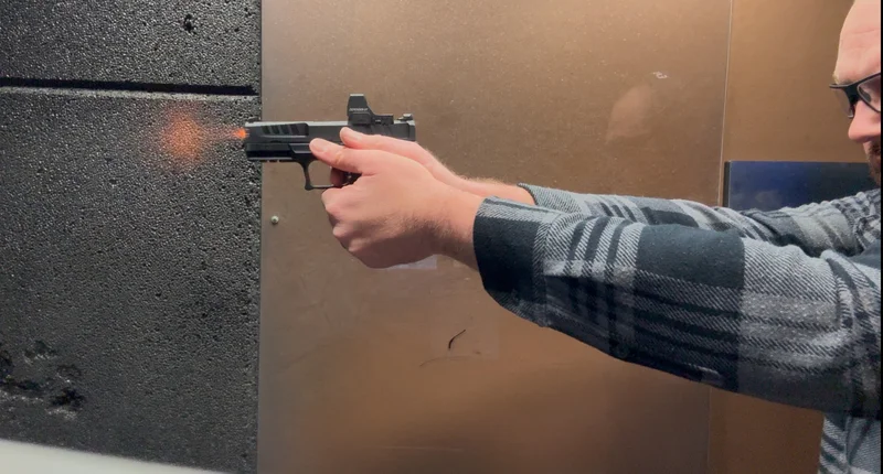 Springfield Armory Echelon 4.0C being tested at an indoor shooting range