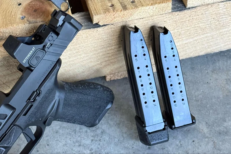 Springfield Armory Echelon's 15-round and 18-round magazines displayed side by side