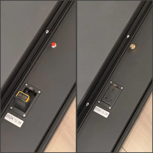 Side-by-side view of the SecureIt safe’s battery compartment and reset button, both covered for protection