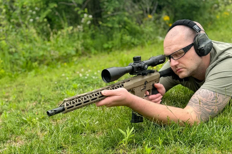 View through the HEIMDALL HPVO rifle scope aiming downrange