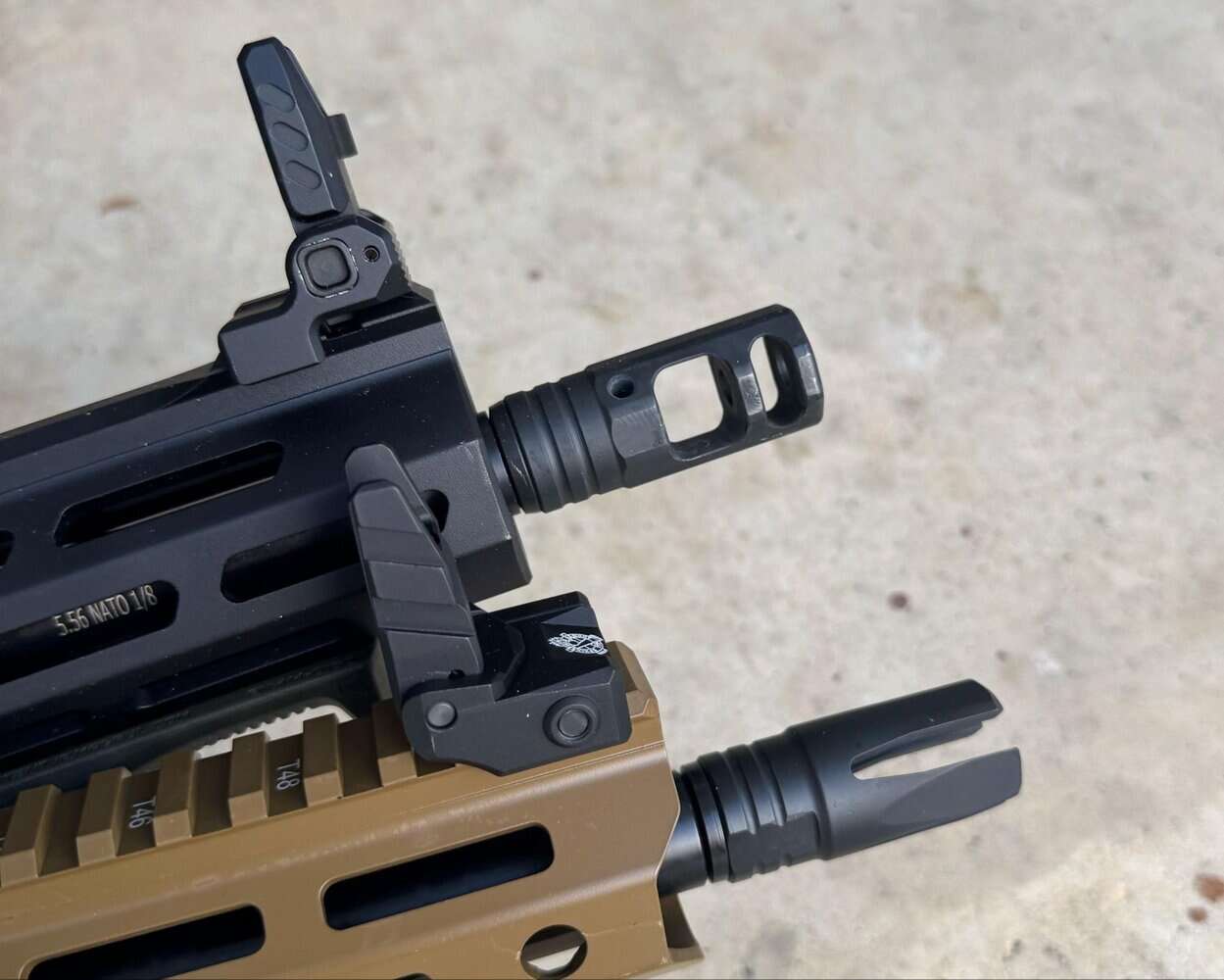 Springfield Armory Saint Victor V2 flash hider close-up on rifle barrel