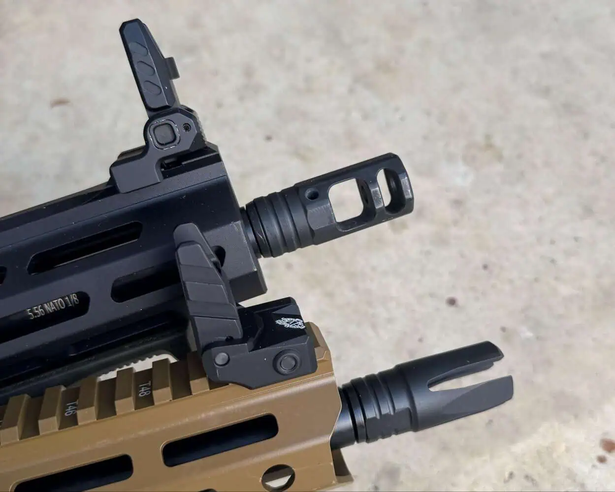 Springfield Armory Saint Victor V2 flash hider close-up on rifle barrel