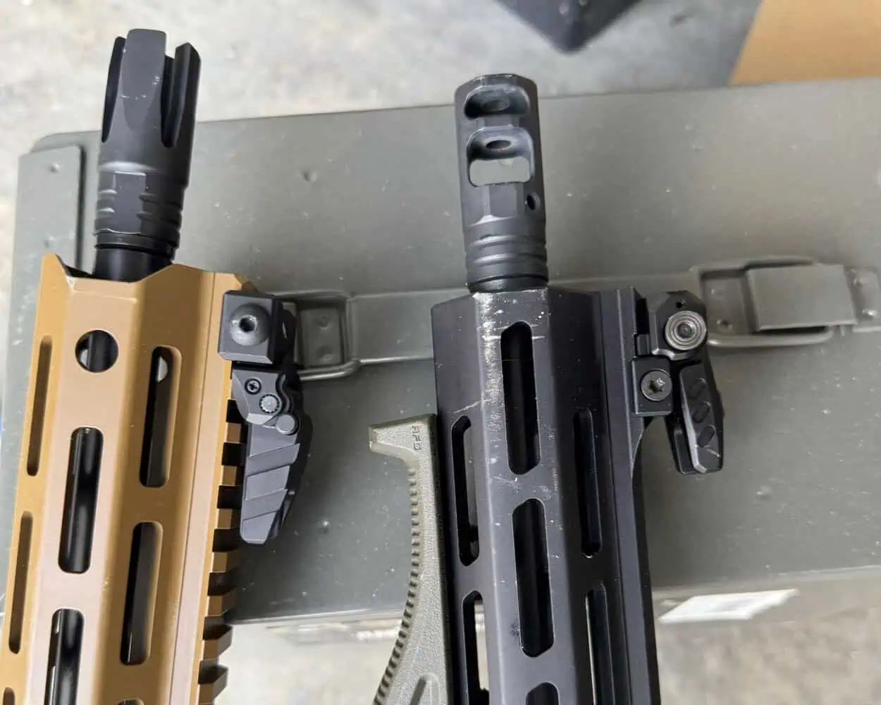 Springfield Saint Victor V2 rifle handguard showing new low-profile sights, flash hider, and QD sling cups