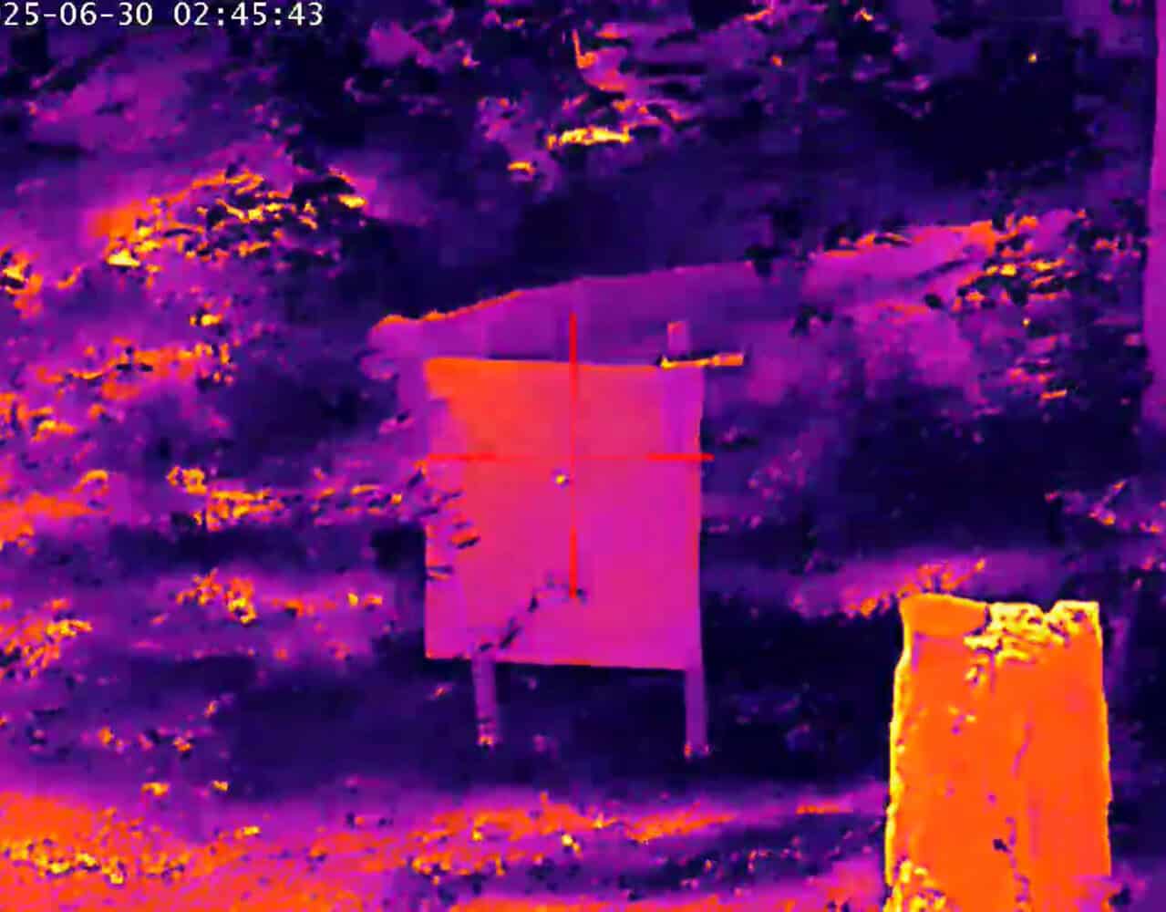 Thermal imaging view through Goyojo GRL335 scope showing target during one-shot zero feature demonstration