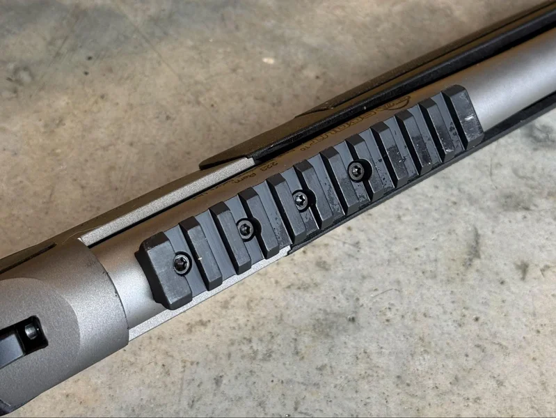 Top view of the included Picatinny rail on a CVA Scout TD for mounting scopes and optics